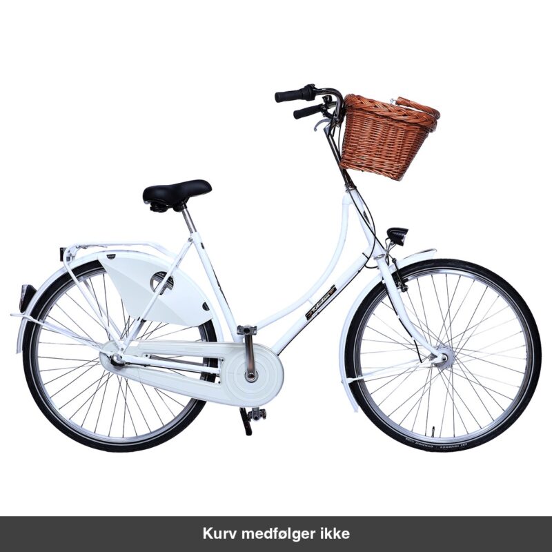 København Damecykel 3 Gear dynamolys for/bag Hvid med fletkurv